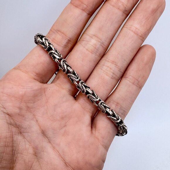 VTG Sterling Silver 925 Byzantine Link Bracelet 5.5mm Thick 8" Length Hook Clasp - Picture 6 of 9